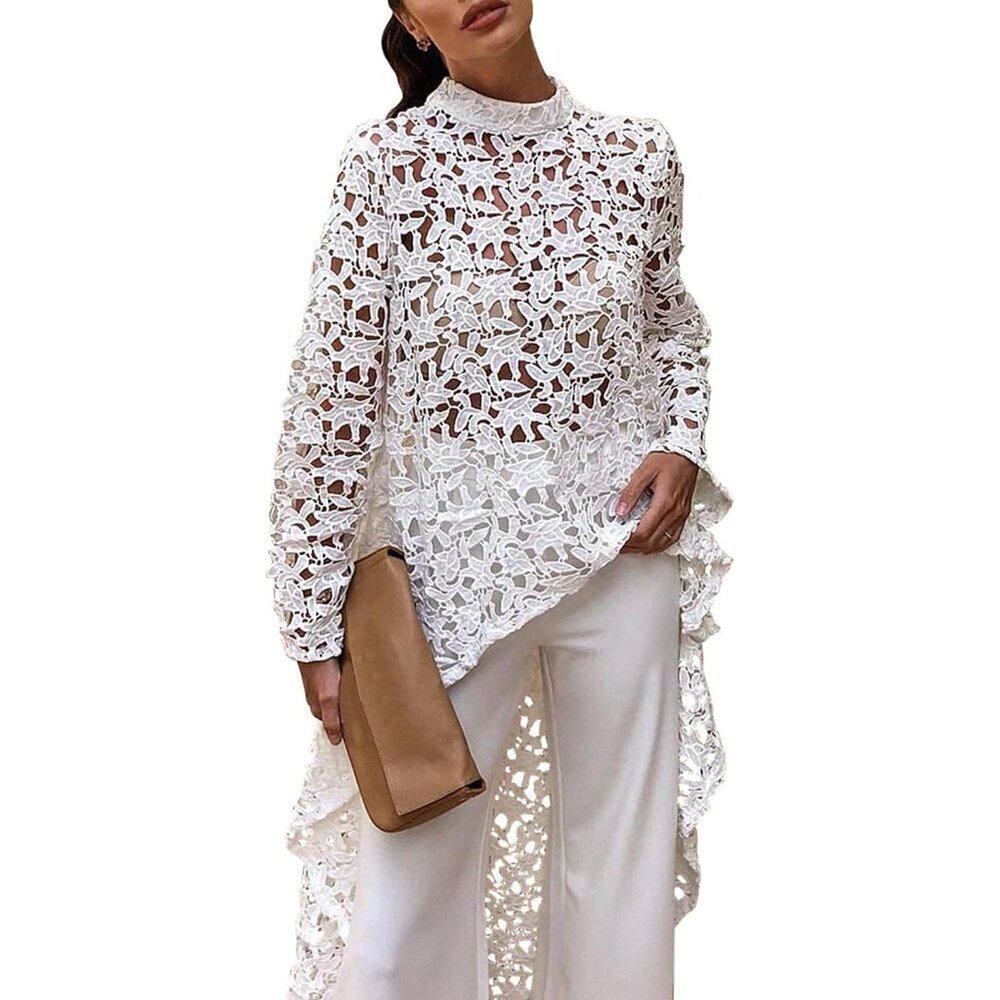 Women's Casual Long Sleeve Top Polyester Irregular Hem High Low Tunic